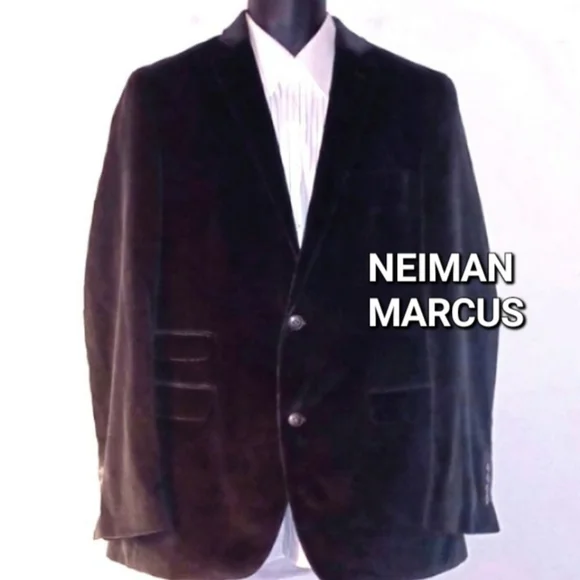 NEIMAN MARCUS Dark Olive Green Velvet Blazer, 42L - Picture 1 of 13
